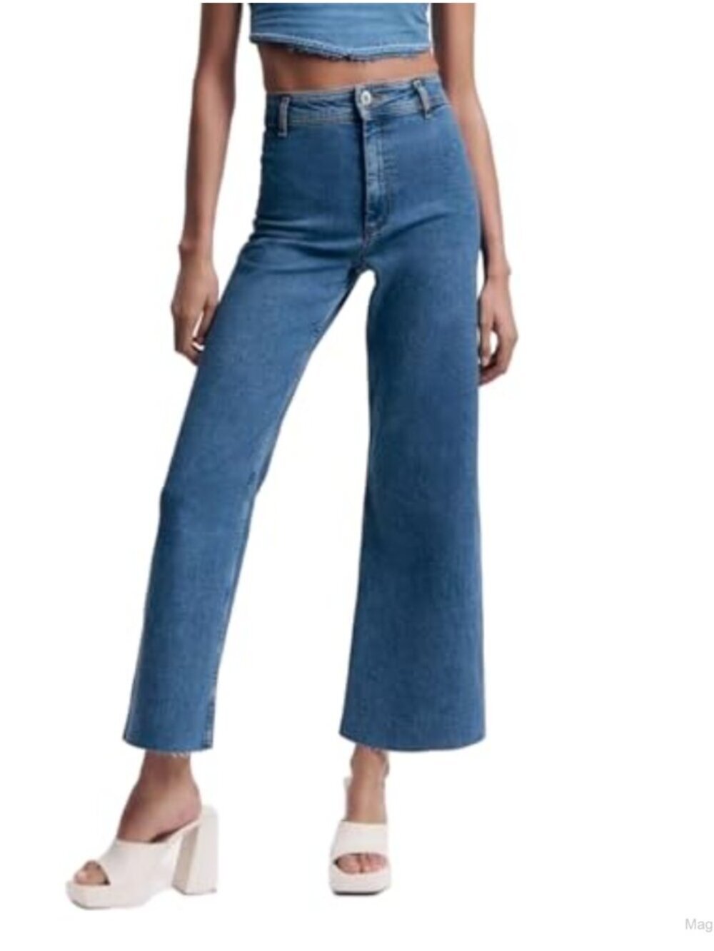 High Rise Wide Leg Stretchy Women's Jeans Y2K Frayed Hem Denim Pants